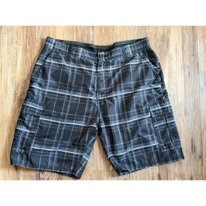 SUBCULTURE  Men's Cargo Shorts Multiple Pockets Black Plaid Size 36"